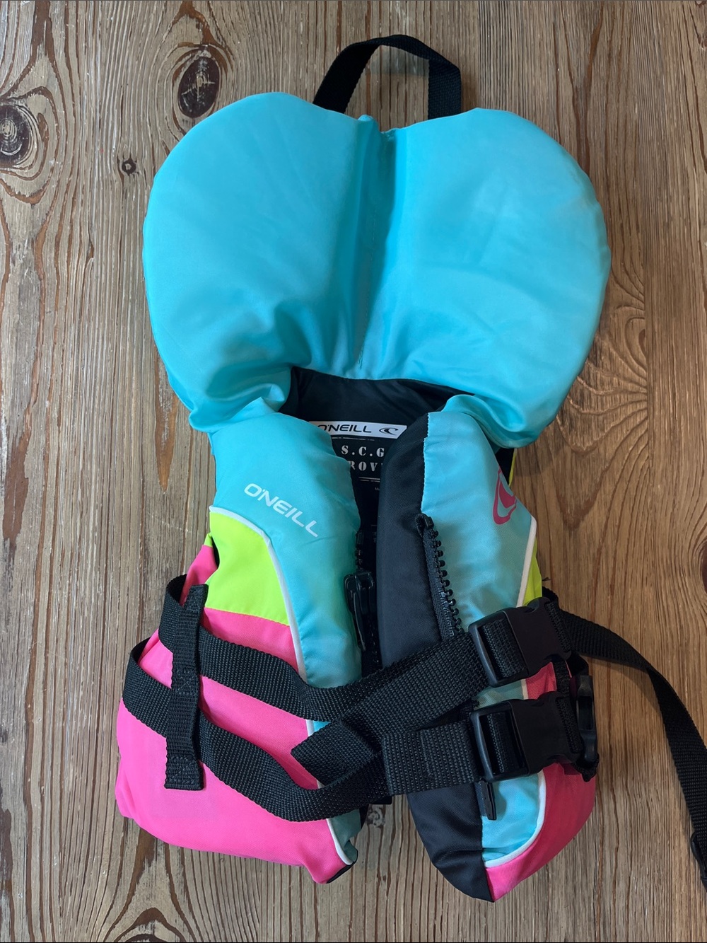 O'Neill Kids Swim Vest in Teal, Pink & Lime
